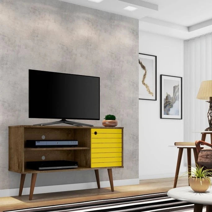 Meuble TV Liberty à 2 étagères, style moderne du milieu du siècle
