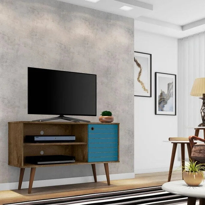 Meuble TV Liberty à 2 étagères, style moderne du milieu du siècle