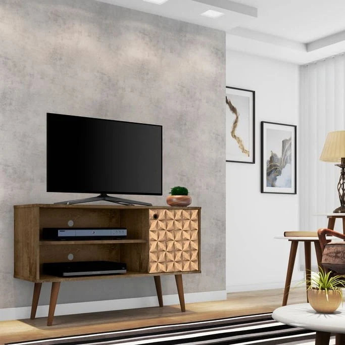 Meuble TV Liberty à 2 étagères, style moderne du milieu du siècle