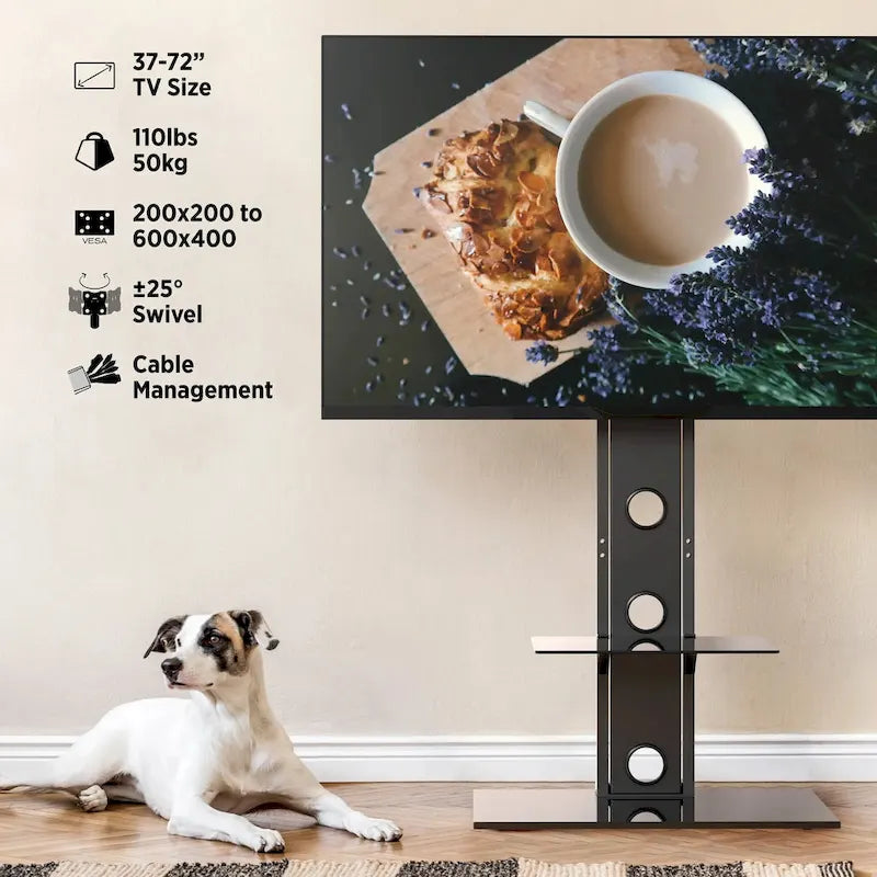 Support TV orientable haut de gamme ProMounts pour écrans de 37 à 72 pouces avec étagères, supporte jusqu'à 50 kg