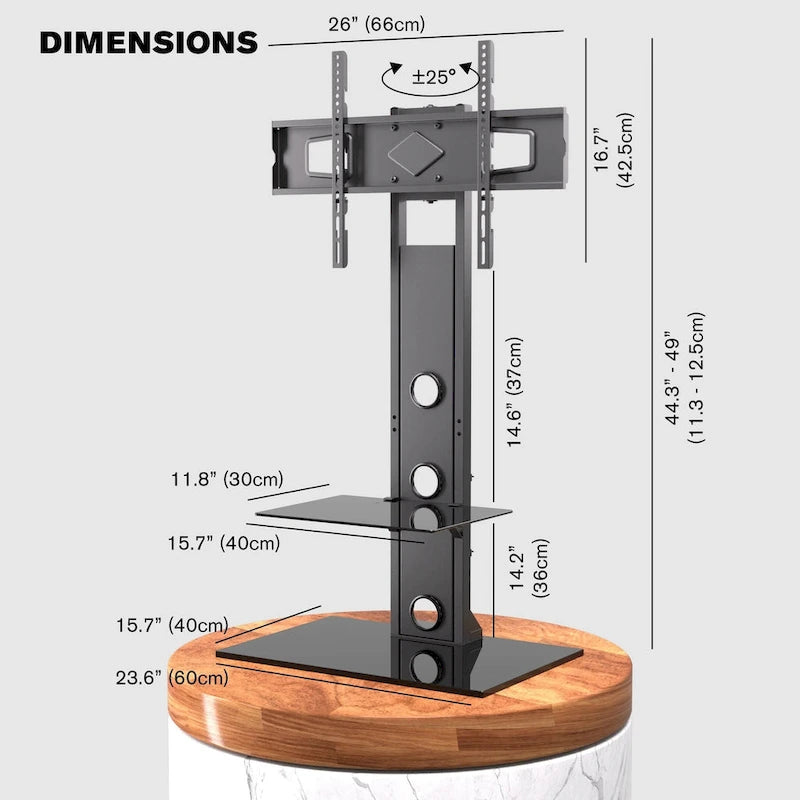 Support TV orientable haut de gamme ProMounts pour écrans de 37 à 72 pouces avec étagères, supporte jusqu'à 50 kg