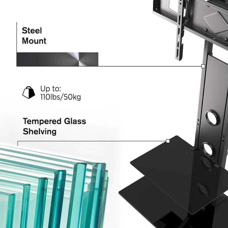 Support TV orientable haut de gamme ProMounts pour écrans de 37 à 72 pouces avec étagères, supporte jusqu'à 50 kg