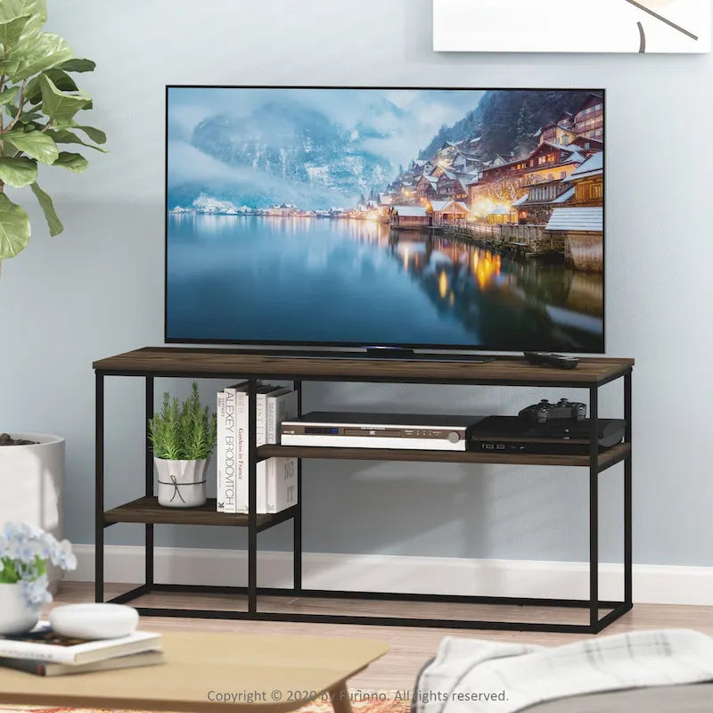 Meuble TV Furinno Moretti de style moderne pour téléviseurs jusqu'à 50 pouces, noyer Columbia