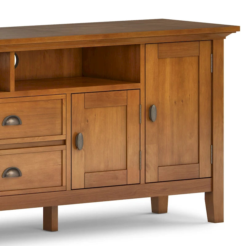 Meuble TV-média de transition WYNDENHALL Mansfield en BOIS MASSIF de 72 pouces de large pour téléviseurs jusqu'à 80 pouces - 72 L x 16,5 P x 26 H