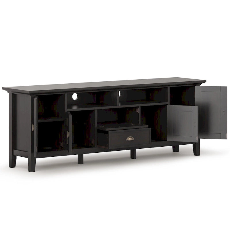 Meuble TV-média de transition WYNDENHALL Mansfield en BOIS MASSIF de 72 pouces de large pour téléviseurs jusqu'à 80 pouces - 72 L x 16,5 P x 26 H