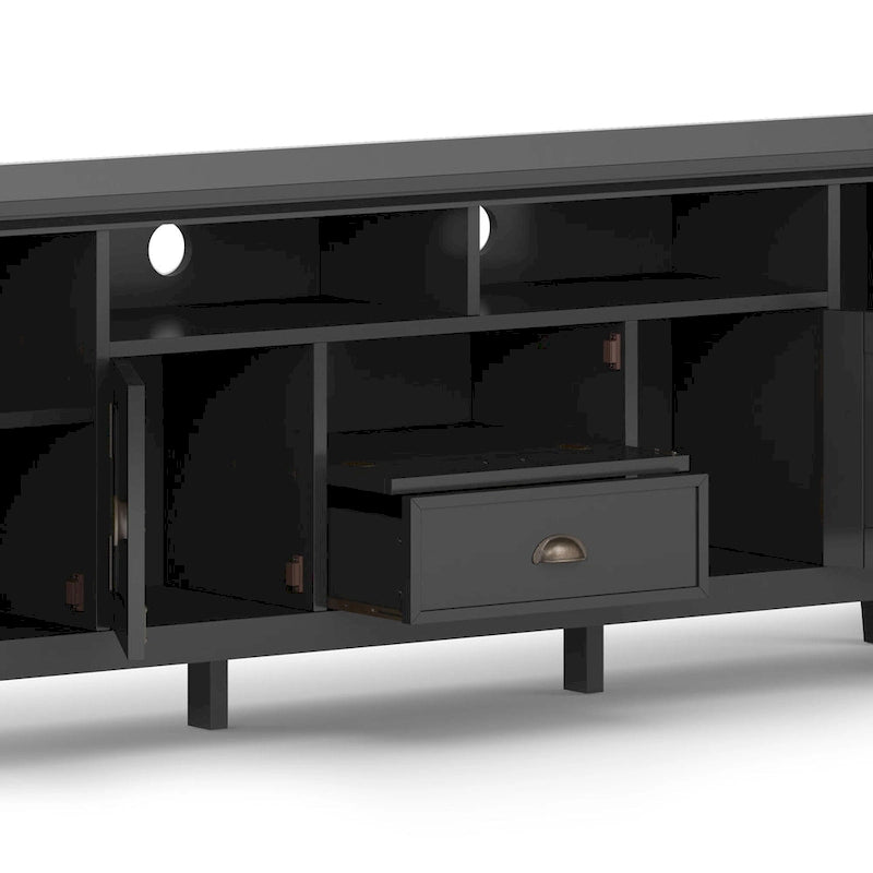 Meuble TV-média de transition WYNDENHALL Mansfield en BOIS MASSIF de 72 pouces de large pour téléviseurs jusqu'à 80 pouces - 72 L x 16,5 P x 26 H