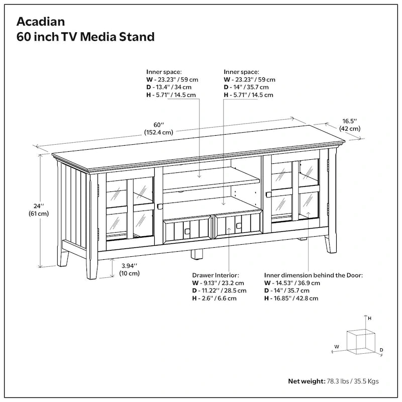 Meuble TV/Média de transition WYNDENHALL Normandy en BOIS MASSIF de 60 pouces de large pour téléviseurs jusqu'à 65 pouces - 60 x 16,5 x 24