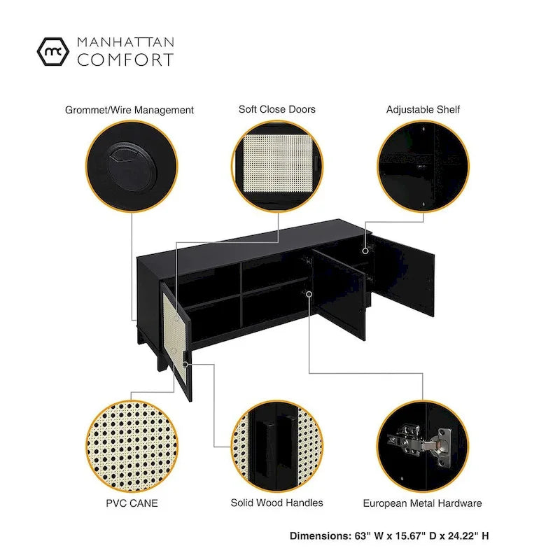 Meuble console de télévision moderne Manhattan Comfort Sheridan 62.99 po en rotin
