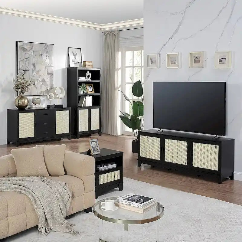 Meuble console de télévision moderne Manhattan Comfort Sheridan 62.99 po en rotin