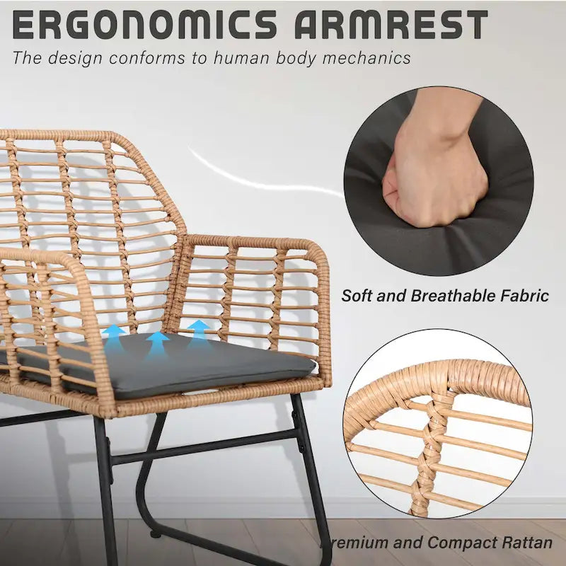 Ensemble de conversation en osier et rotin 4 pièces pour patio extérieur Vrakae
