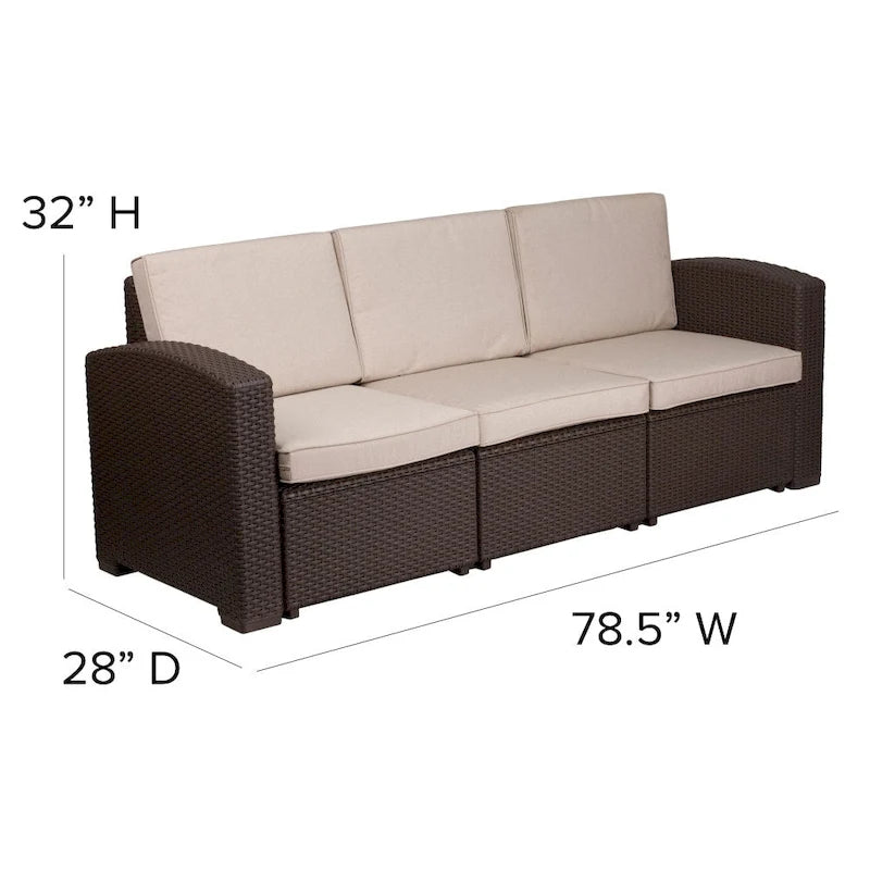 Canapé en similicuir tressé avec coussins tout temps