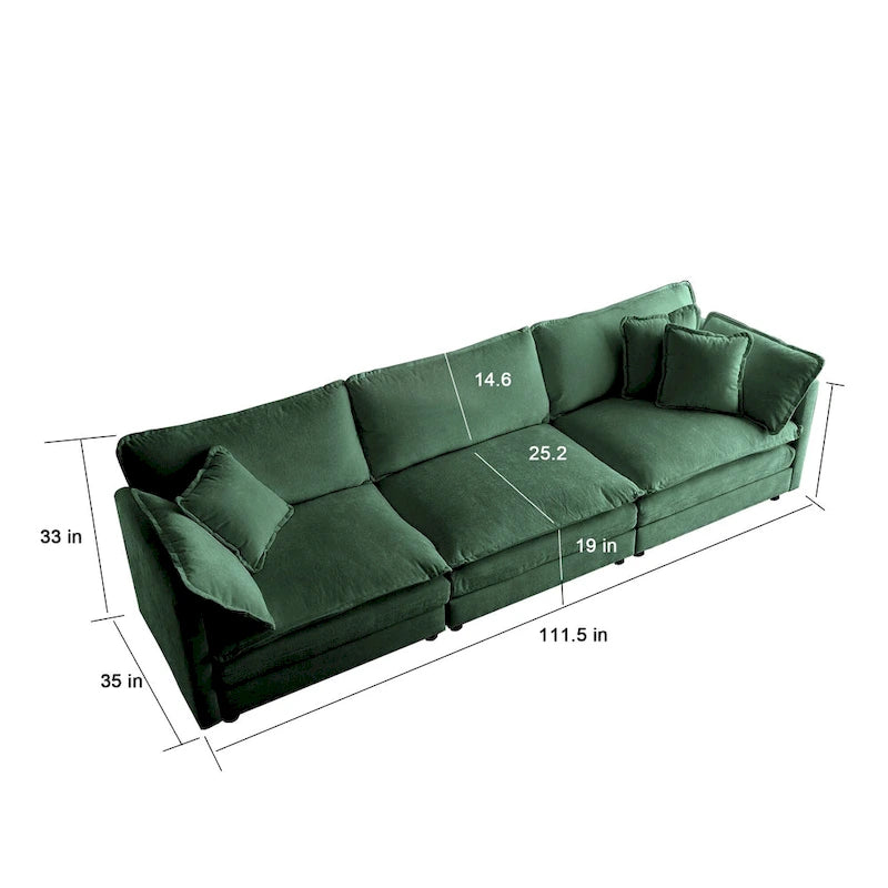 Canapé 3 places avec 2 coussins d'accoudoir et 3 coussins décoratifs