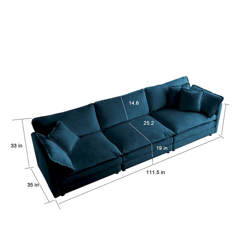 Canapé 3 places avec 2 coussins d'accoudoir et 3 coussins décoratifs
