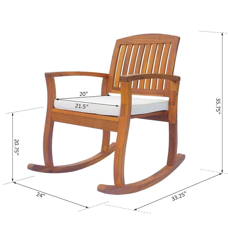 Outsunny Outdoor Patio Acacia Wood Rocking Chair with Cushioned Seat - White 1 PC