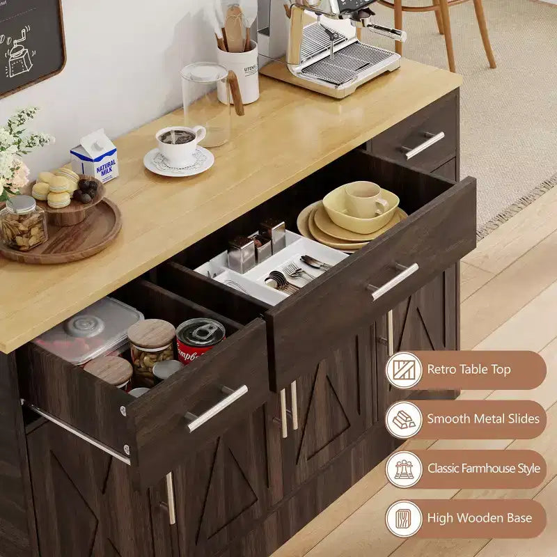 Celebalcony Buffet Cabinet with Storage,53.4 Large Kitchen Storage Cabinet with 3 Drawers & 4 Doors, Adjustable Shelf for Kitchen,Living Room
