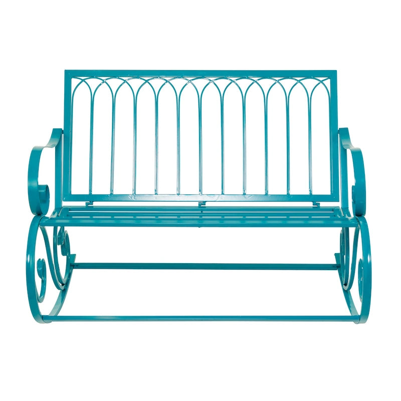 Metal Scroll Rocking Outdoor Bench - Teal - Roche River Decor - 37W x 49L x 37H