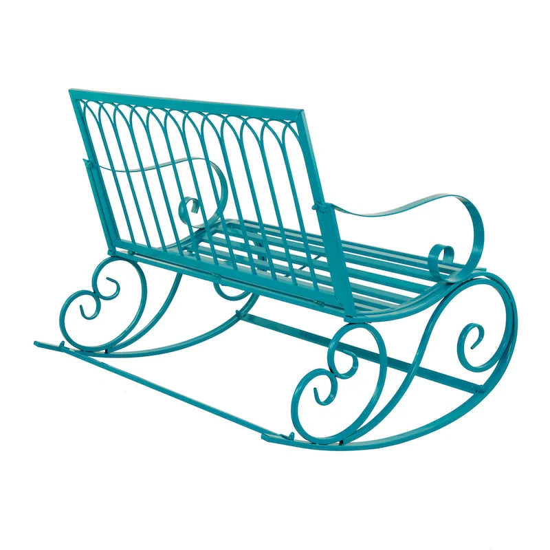 Metal Scroll Rocking Outdoor Bench - Teal - Roche River Decor - 37W x 49L x 37H