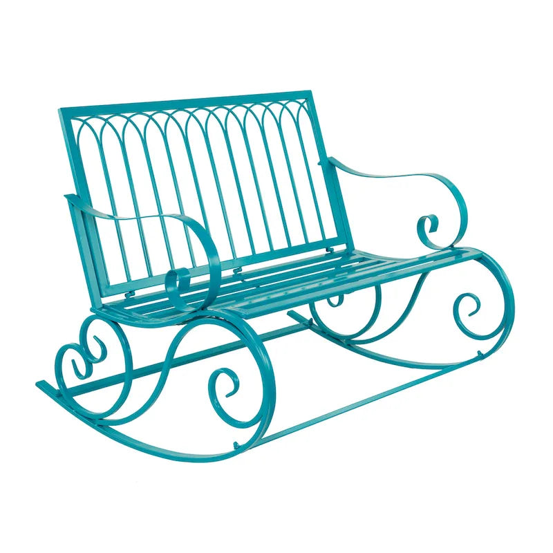 Metal Scroll Rocking Outdoor Bench - Teal - Roche River Decor - 37W x 49L x 37H