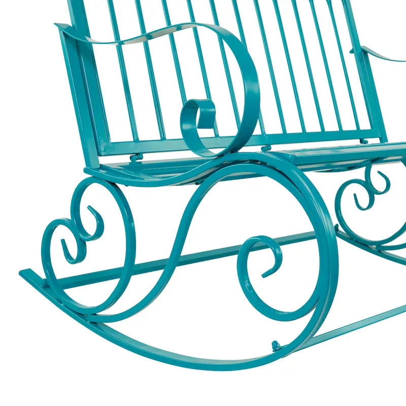Metal Scroll Rocking Outdoor Bench - Teal - Roche River Decor - 37W x 49L x 37H