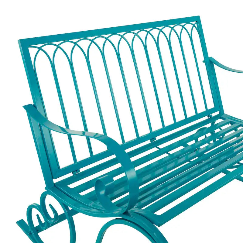 Metal Scroll Rocking Outdoor Bench - Teal - Roche River Decor - 37W x 49L x 37H