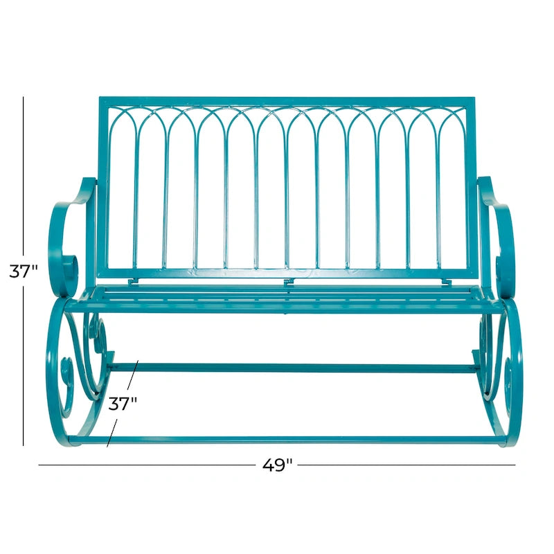 Metal Scroll Rocking Outdoor Bench - Teal - Roche River Decor - 37W x 49L x 37H
