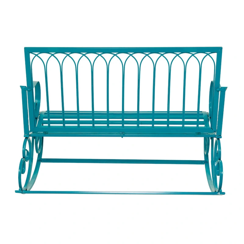 Metal Scroll Rocking Outdoor Bench - Teal - Roche River Decor - 37W x 49L x 37H