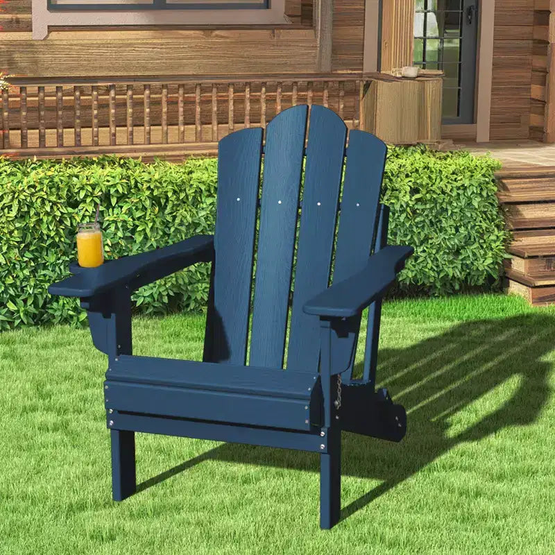 HYLEORY Plastic/Resin Folding Adjustable Back Adirondack Chair with Cup Holder