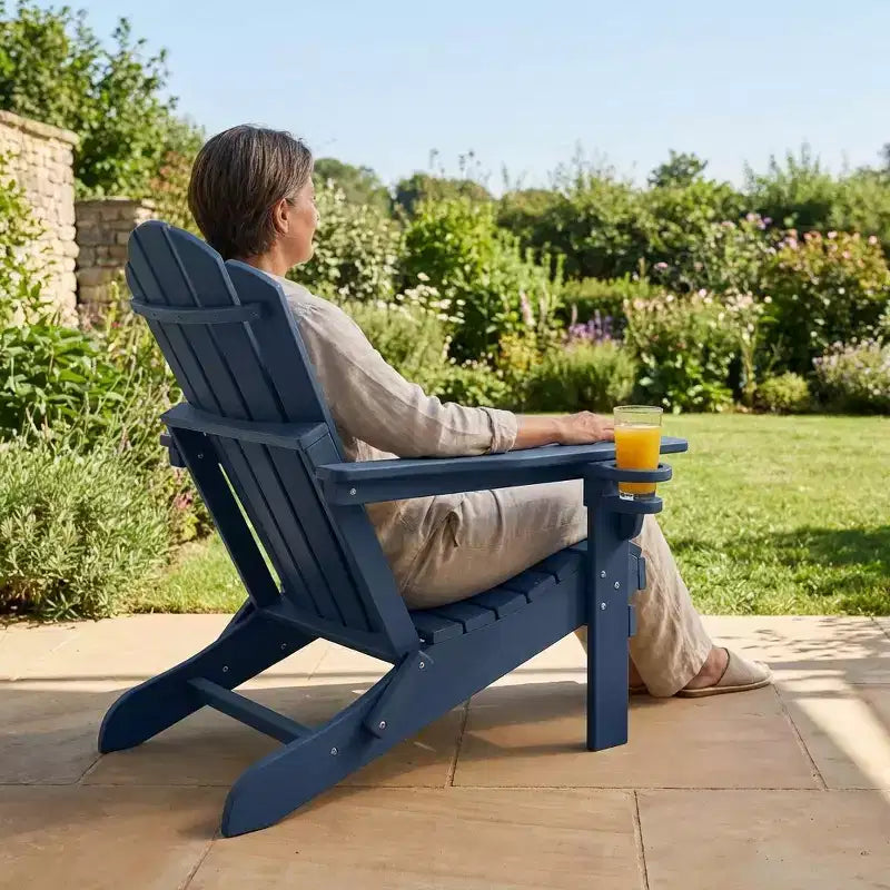 HYLEORY Plastic/Resin Folding Adjustable Back Adirondack Chair with Cup Holder