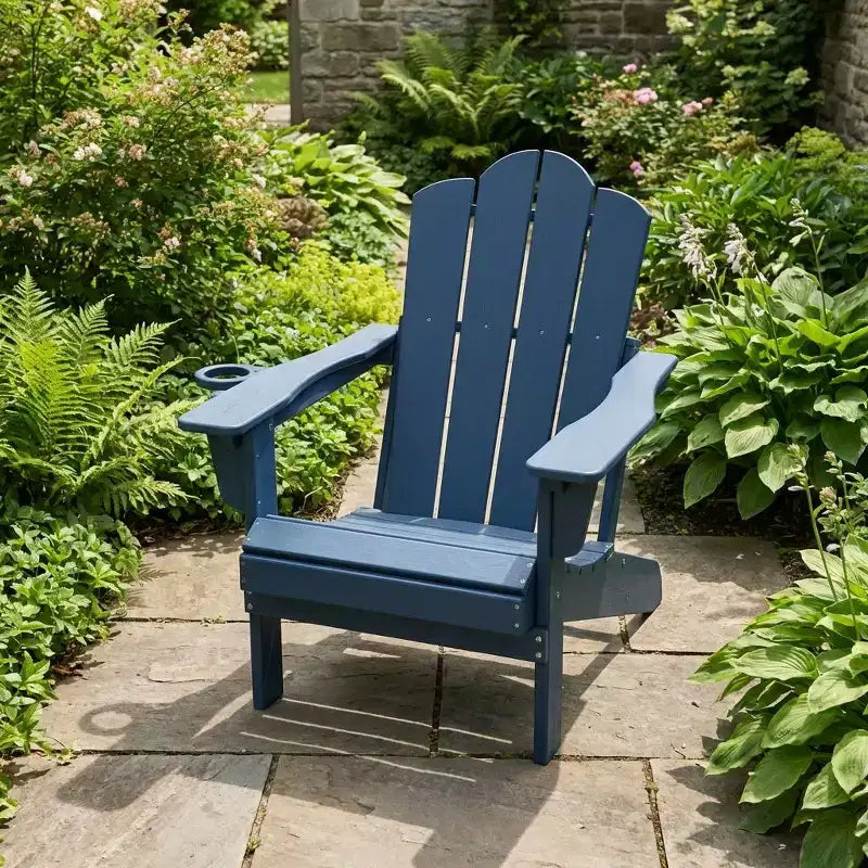 HYLEORY Plastic/Resin Folding Adjustable Back Adirondack Chair with Cup Holder