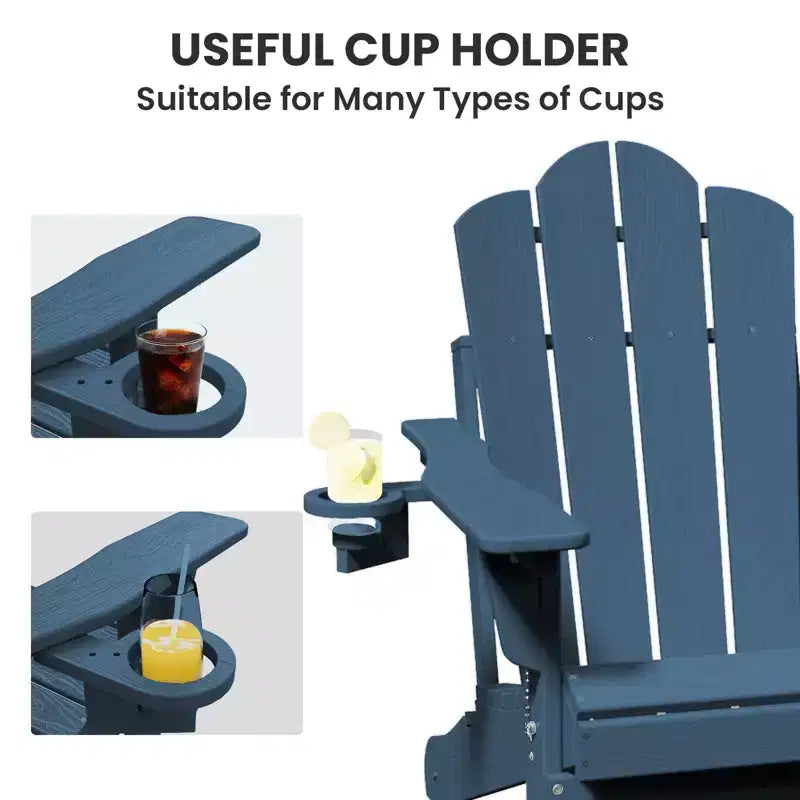 HYLEORY Plastic/Resin Folding Adjustable Back Adirondack Chair with Cup Holder