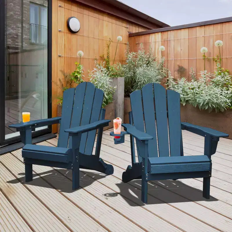 HYLEORY Plastic/Resin Folding Adjustable Back Adirondack Chair with Cup Holder