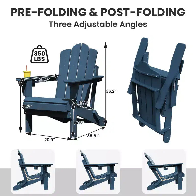 HYLEORY Plastic/Resin Folding Adjustable Back Adirondack Chair with Cup Holder