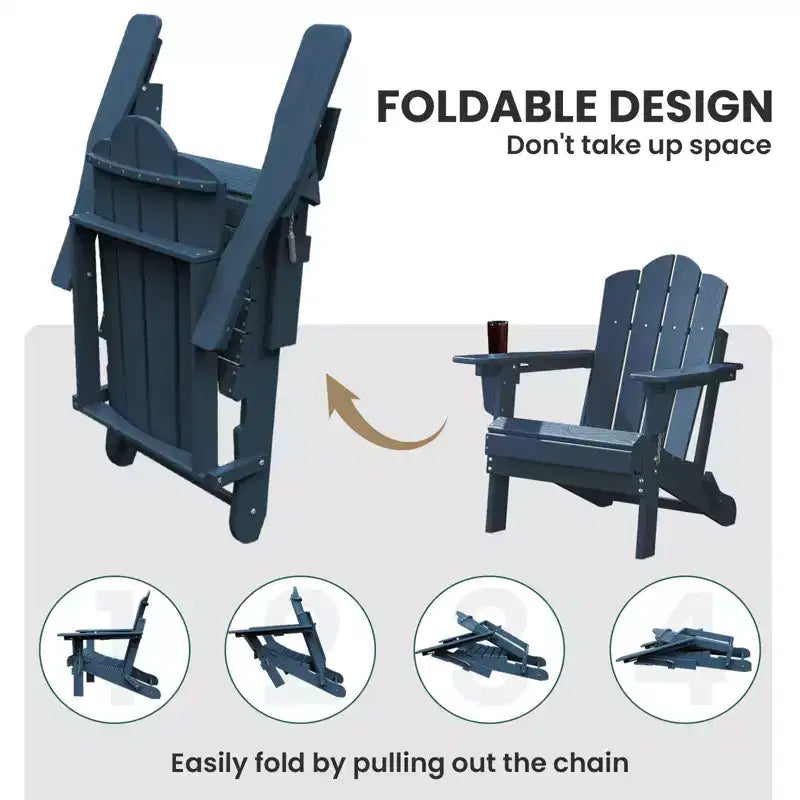 HYLEORY Plastic/Resin Folding Adjustable Back Adirondack Chair with Cup Holder