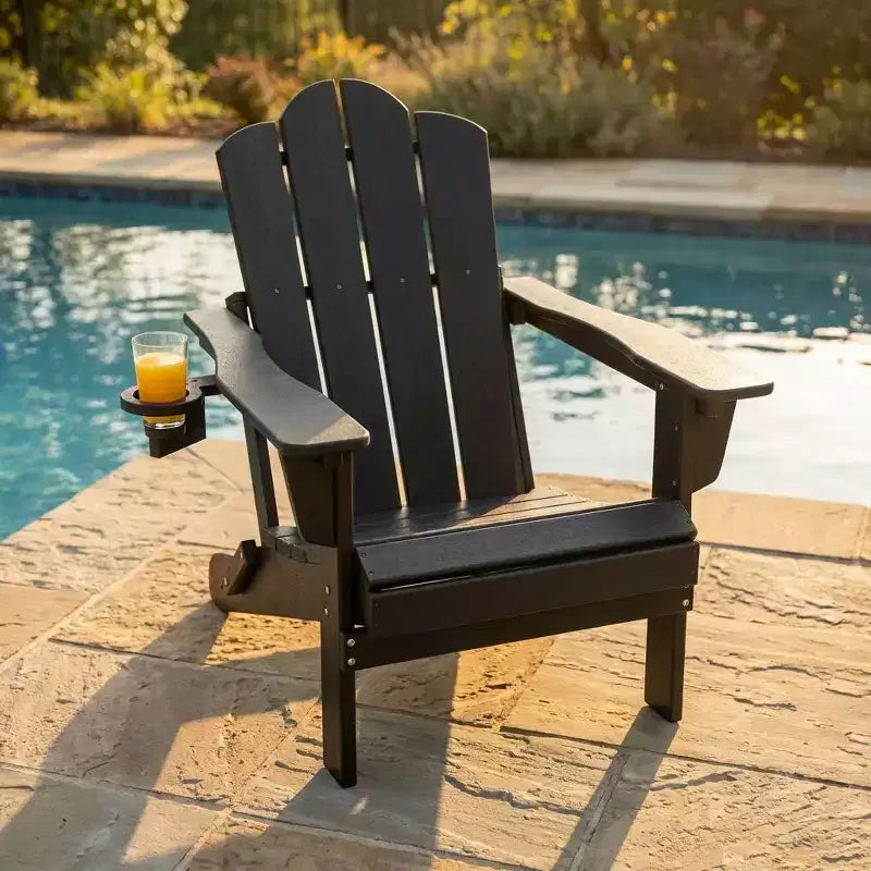 HYLEORY Plastic/Resin Folding Adjustable Back Adirondack Chair with Cup Holder