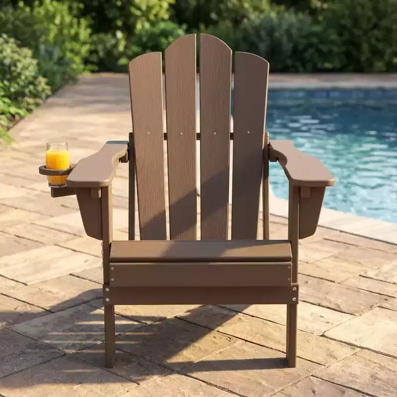 HYLEORY Plastic/Resin Folding Adjustable Back Adirondack Chair with Cup Holder