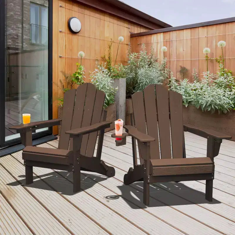 HYLEORY Plastic/Resin Folding Adjustable Back Adirondack Chair with Cup Holder