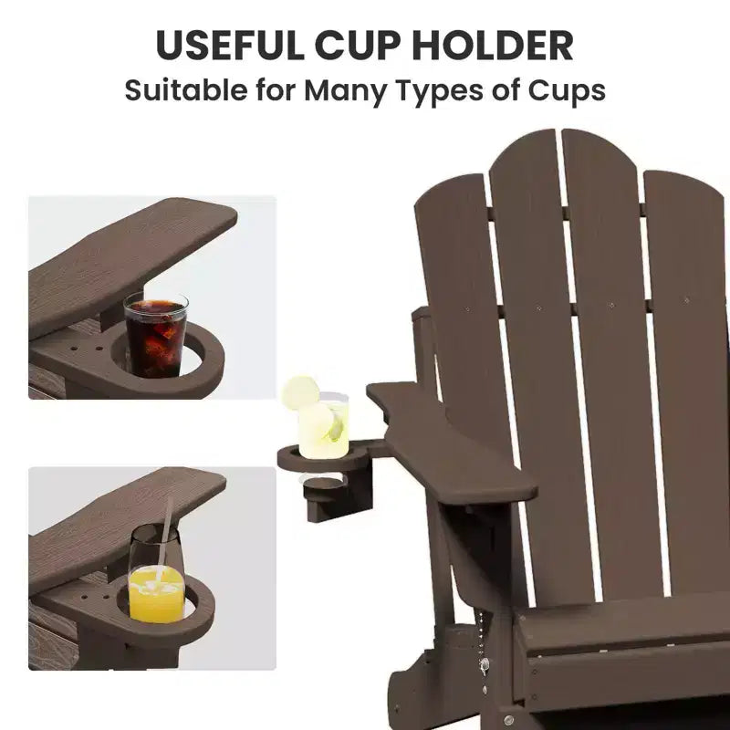 HYLEORY Plastic/Resin Folding Adjustable Back Adirondack Chair with Cup Holder