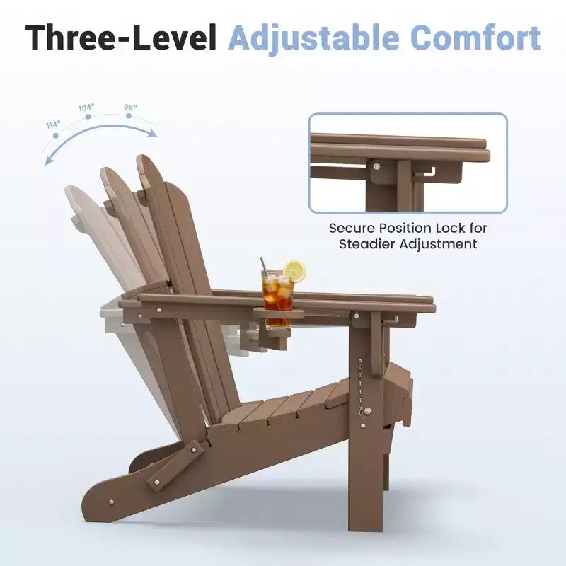 HYLEORY Plastic/Resin Folding Adjustable Back Adirondack Chair with Cup Holder