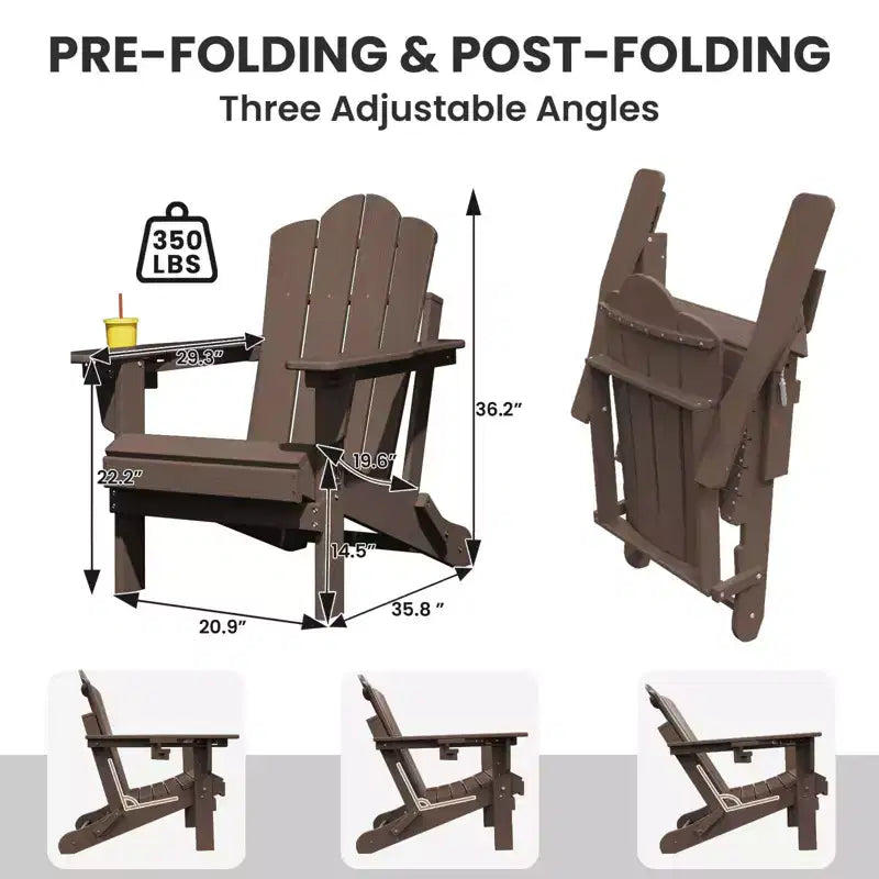 HYLEORY Plastic/Resin Folding Adjustable Back Adirondack Chair with Cup Holder
