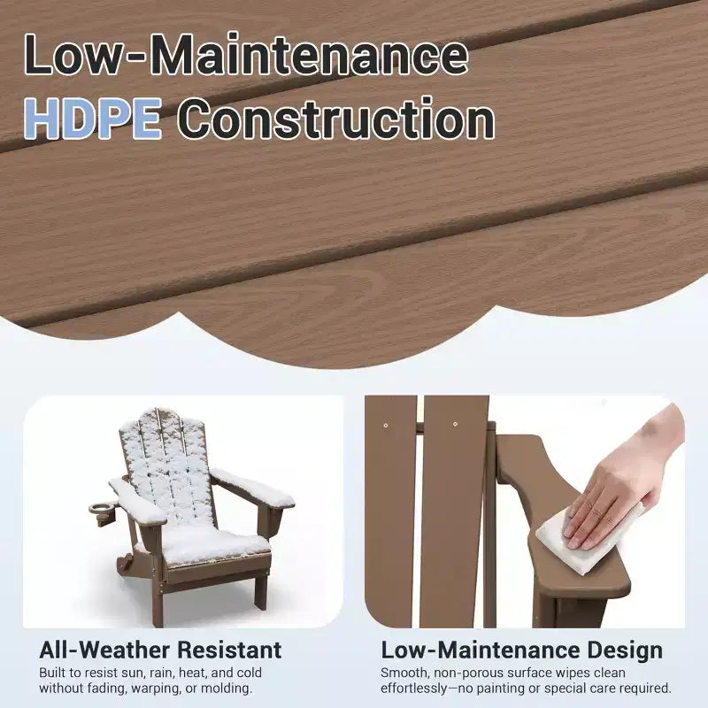 HYLEORY Plastic/Resin Folding Adjustable Back Adirondack Chair with Cup Holder