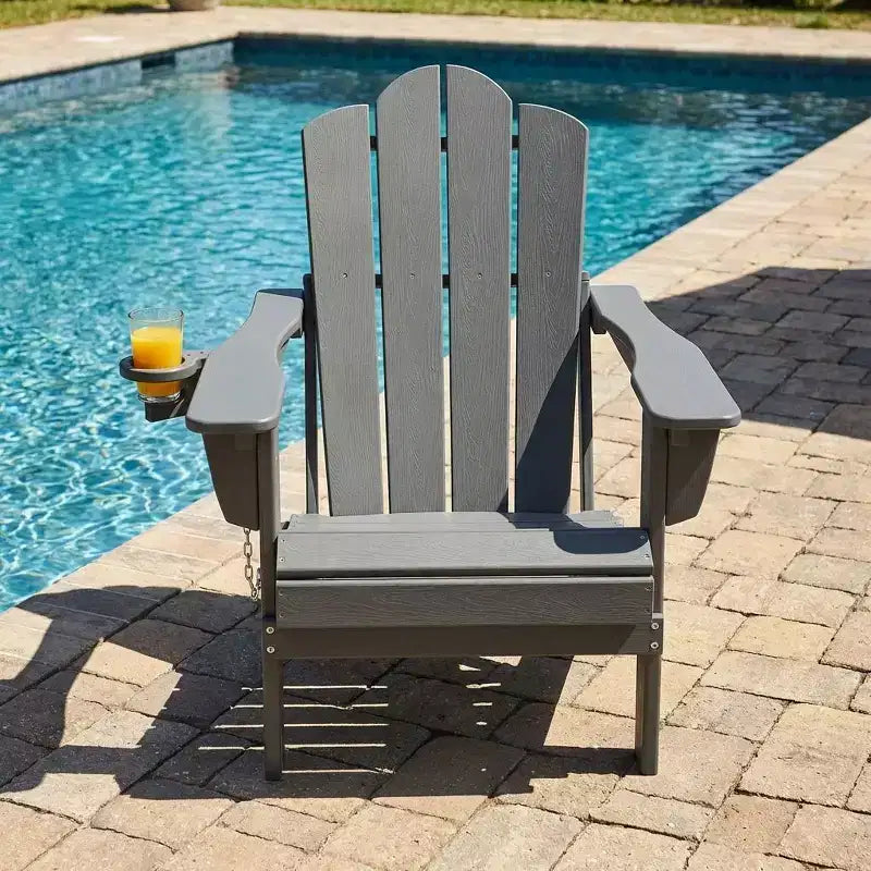 HYLEORY Plastic/Resin Folding Adjustable Back Adirondack Chair with Cup Holder