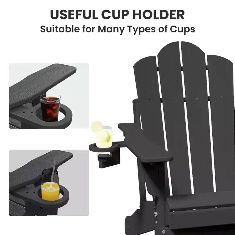 HYLEORY Plastic/Resin Folding Adjustable Back Adirondack Chair with Cup Holder