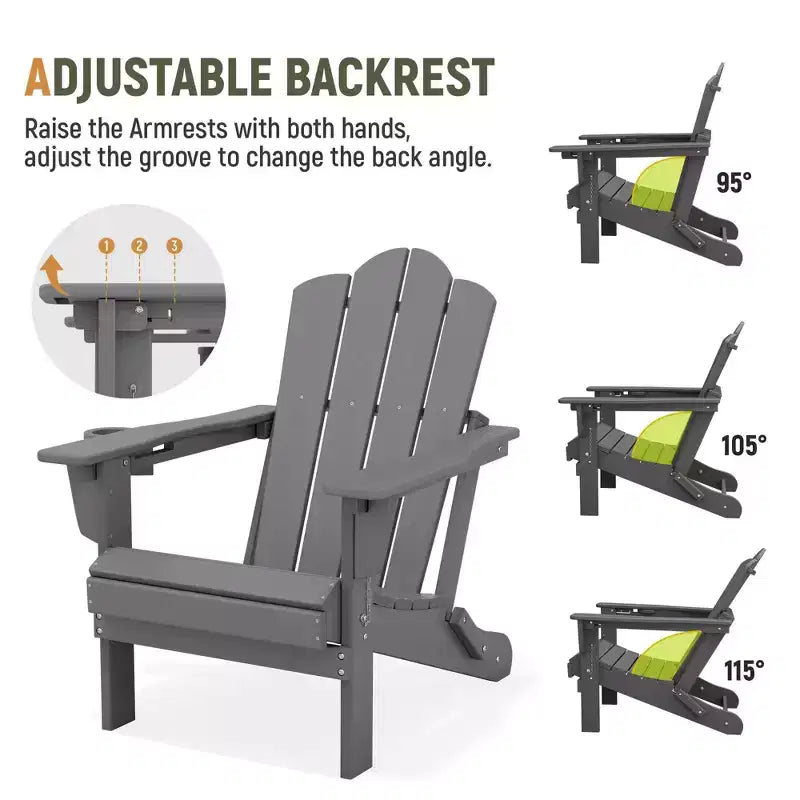HYLEORY Plastic/Resin Folding Adjustable Back Adirondack Chair with Cup Holder