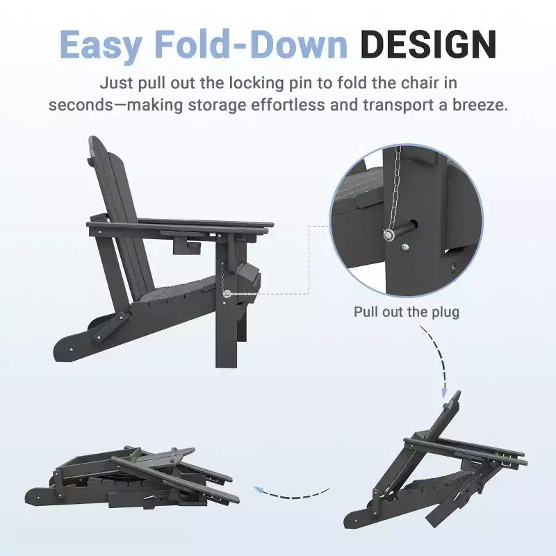 HYLEORY Plastic/Resin Folding Adjustable Back Adirondack Chair with Cup Holder