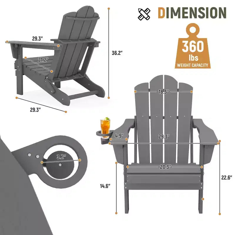 HYLEORY Plastic/Resin Folding Adjustable Back Adirondack Chair with Cup Holder