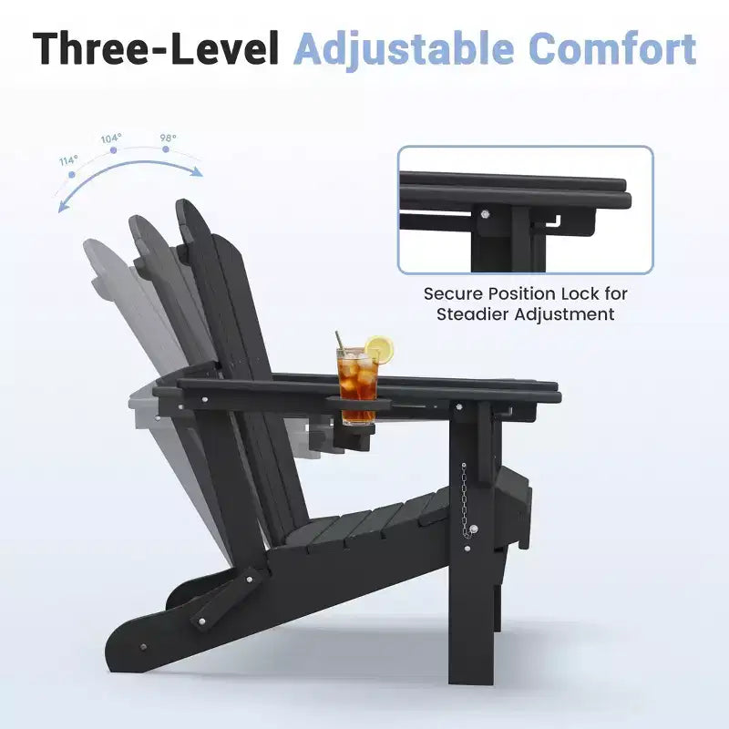 HYLEORY Plastic/Resin Folding Adjustable Back Adirondack Chair with Cup Holder