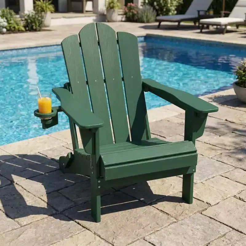 HYLEORY Plastic/Resin Folding Adjustable Back Adirondack Chair with Cup Holder