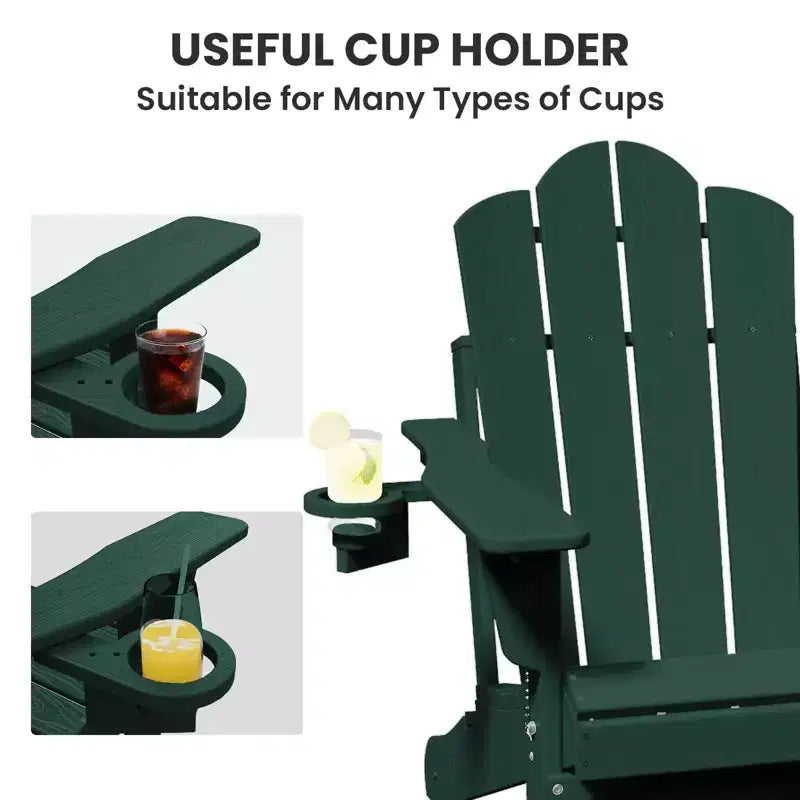 HYLEORY Plastic/Resin Folding Adjustable Back Adirondack Chair with Cup Holder