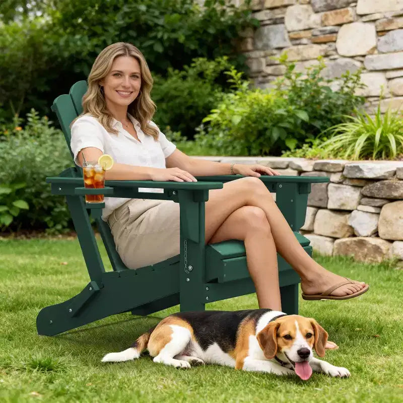 HYLEORY Plastic/Resin Folding Adjustable Back Adirondack Chair with Cup Holder