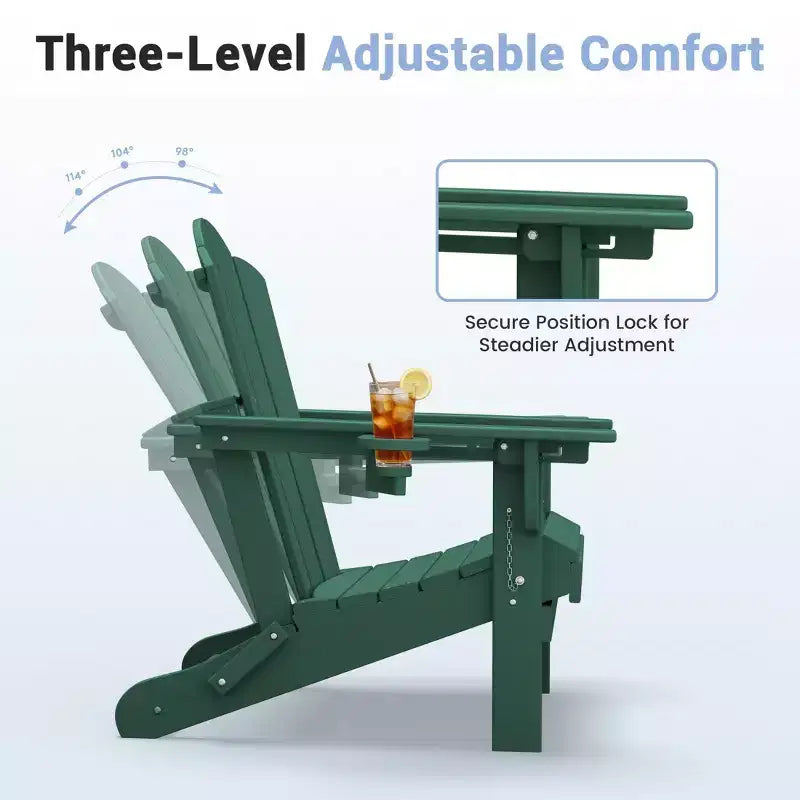 HYLEORY Plastic/Resin Folding Adjustable Back Adirondack Chair with Cup Holder